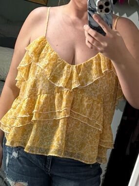 Old Navy Yellow Floral Ruffle Tiered Cami